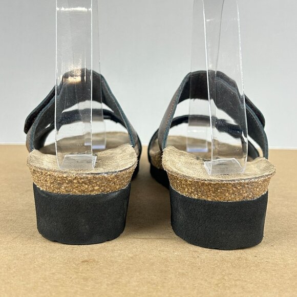 Naot Althea Leather Two Strap Sandals Womens 7 Black Rose Gold Slip On - Picture 4 of 9